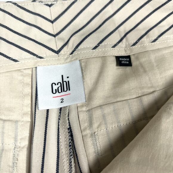 CAbi Pants #5316 Tick Tock Striped Cropped Bootcut Kick Flare Cream Blue Women 2 - Picture 3 of 13